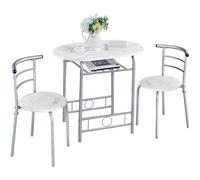 Ensemble de Table à Manger Ronde avec 2 Chaises, Ensemble de Meubles 3 Pièces de Cuisine pour Petit Espace Blanc-Yaheetech