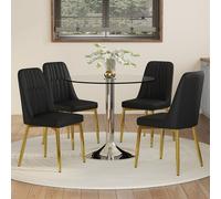 Ensemble de table à manger ronde de 85 cm en verre de sécurité avec 4 chaises enPolyuréthanenoir et or | Ensemble de salle à manger moderne pour la cuisine et la salle à manger | Ensemble de salle à m