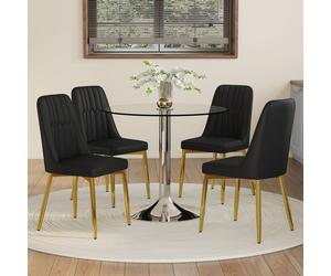 Ensemble de table à manger ronde de 85 cm en verre de sécurité avec 4 chaises enPolyuréthanenoir et or | Ensemble de salle à manger moderne pour la cuisine et la salle à manger | Ensemble de salle à m