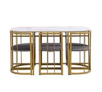 Ensemble De Table À Manger Six Chaise, Ensemble De Table À Manger Moderne, Chaise Avec Dossier Et Intérieur Gris, Cadre En Fer Dore