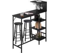 Ensemble de table de bar avec 2 tabourets, 3 étagères et porte-verres à vin | 110 x 40 x 125 cm