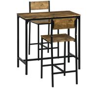 Ensemble de table de bar HOMCOM, 3 pièces, table de salle à manger avec 2 tabourets de bar, coin repas, marron