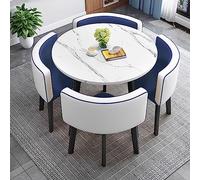 Ensemble de table de bar moderne avec chaises, table de salle à manger ronde peu encombrante et dossier doux, meubles élégants bleus et blancs pour la maison et le bureau