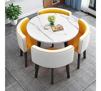 Ensemble de table de bar moderne jaune et blanc avec chaises à dossier doux, meuble de salle à manger rond peu encombrant pour café, bureau et conférence.