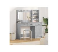 Ensemble de table de maquillage 2 pièces avec LED en bois d ingénierie gris Sonoma