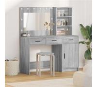 Ensemble de table de maquillage 2 pièces avec LED en bois d ingénierie gris Sonoma