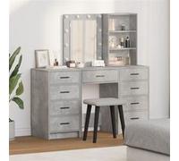 Ensemble de Table de Maquillage 3 Pièces avec LED Gris Béton Bois d Ingénierie Gris béton