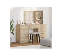 Ensemble de Table de Maquillage de 3 Pièces avec LED en Bois d Ingénierie Chêne Sonoma