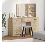 Ensemble de Table de Maquillage de 3 Pièces avec LED en Bois d Ingénierie Chêne Sonoma Sonoma G