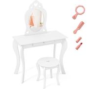 Ensemble de table de maquillage pour enfants 2 en 1, avec miroir et tabouret, blanc/rose