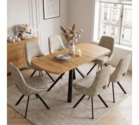 Ensemble de table de salle à manger extensible 6/7 pièces avec chaises en velours - Meubles de cuisine modernes réglables de 120 à 160 cm, base en métal noir, design élégant pour salle à manger et