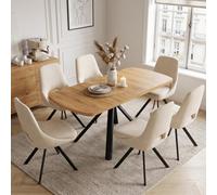 Ensemble de table de salle à manger extensible moderne avec 6/7 chaises en velours, plateau en bois réglable de 120 à 160 cm, pieds en métal noir, meubles de cuisine élégants pour salle à manger et