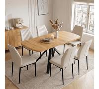 Ensemble de table de salle à manger extensible moderne de 6 à 7 pièces avec chaises réglables en simili PU, 120-160 cm, cadre en métal noir, pour cuisine et salle à manger, meuble élégant et peu
