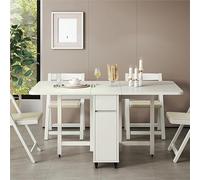 Ensemble de table de salle à manger pliable, table de cuisine mobile extensible avec tiroir de rangement, 6 chaises peu encombrantes, design feuilles tombantes pour petits espaces, meuble