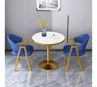 Ensemble de table de salle à manger ronde compacte pour 2 personnes - Meubles de cuisine 3 pièces, 23in / 60 cm, imitation marbre bleu marine et bois, idéal pour le petit déjeuner, le café et la salle