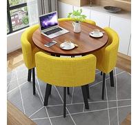 Ensemble de table de salle à manger ronde moderne avec 4 chaises - Décoration élégante jaune pour cuisine et salon, table compacte de 80 cm de diamètre pour bureau de conférence, mobilier de cactus