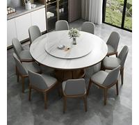 Ensemble de table de salle à manger ronde moderne en bois pour 10 à 11 pièces en fourrure de Reurant avec dessus en ardoise et base marron uni, 160 cm (L) x 160 cm (l) x 76,2 cm (H), design rotatif