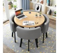 Ensemble de table de salle à manger ronde moderne pour 4 personnes - Table basse de 80 cm avec plateau épais et 4 chaises rembourrées grises - Fourrure de cuisine décontractée - Parfaite pour les