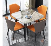 Ensemble de table de salle à manger ronde pour 4 personnes avec dalle de roche et support en acier au carbone, petites tables de bureau carrées pour bureau, salle de réunion