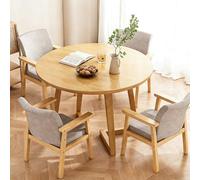 Ensemble de table de salle à manger ronde pour 4 personnes, en bois d'hévéa massif, chaises à dossier rembourré doux, pour cuisine, salon, salle de pause, salon, 80 cm / 31.5in, beige