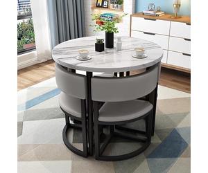 Ensemble de table de salle à manger ronde pour 4 personnes, table de cuisine compacte de 78,7 cm avec 4 chaises, meuble multifonctionnel pour salle à manger, salon, petit bureau, conférence