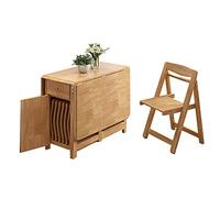 Ensemble de table de salle à manger rustique avec roulettes, table extensible et chaises en bois massif, table de jeu avec feuilles tombantes, parfaite pour les petits espaces