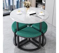 Ensemble de table de salle à manger - Table ronde imitation marbre avec 4 chaises en métal - Table basse élégante pour le salon et le bureau - Design moderne 5 pièces