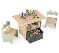Ensemble de table et 2 chaises pour enfants COSTWAY, 3 pièces. Ensemble de salon pour enfants en bois avec espace de rangement et tiroir en tissu, table d'activités, table de dessin pour les enfants à