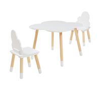 Ensemble de salon pour enfants 'Epim' table et 2 chaises avec design de nuages pin + MDF blanc