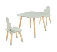 Salon pour enfants 'Epim' table et 2 chaises avec design de nuages pin + MDF vert menthe