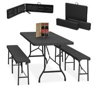 Ensemble de table et bancs de brasserie pliables Relaxdays, ensemble de 3 pièces avec grande table, pour le jardin, ensemble de table et bancs de brasserie, 180 cm, noir