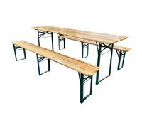 Ensemble de table et bancs de brasserie SVITA, 3 pièces, en bois, pliable, style chapiteau, couleur naturelle, 220 x 50 cm