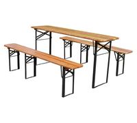 Ensemble de table et bancs de brasserie Zerboco, pliable, 3 pièces, 175 cm, 1 table + 2 bancs, pin massif, résistant aux intempéries, peu encombrant