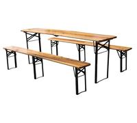 Ensemble de table et bancs de brasserie Zerboco, pliable, 3 pièces, 220 cm, 1 table + 2 bancs, pin massif, résistant aux intempéries, jusqu'à 200 kg