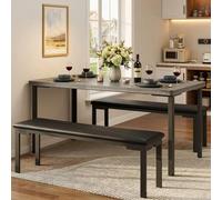 Ensemble de table et bancs pour 4 personnes - Set de table de cuisine composé de 3 éléments avec 2 bancs rembourrés - Design compact, idéal pour les petits espaces et les coins repas - Structure en mé