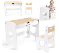 Ensemble de table et chaise pour enfant en bois avec tiroir, table pour enfant blanche avec chaise au motif ours, ensemble de meubles pour enfant pour jouer, dessiner et apprendre, idéal pour les cham