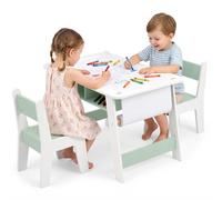 Ensemble de table et chaise pour enfants, avec support pour rouleaux de papier, table de dessin pour enfants, table pour enfants avec 2 chaises, dimensions 80*48*50,5 cm, blanc et vert clair