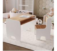 Ensemble table + chaise enfant - blanc/chêne artisanal or