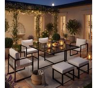 Ensemble de table et chaises d'extérieur 7 pièces pour 6 personnes, table en verre trempé, sur la terrasse du jardin