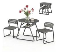 Ensemble de table et chaises d'extérieur - Set de jardin composé de 3 pièces - Table ronde de 80 cm et 2 chaises - Structure en métal, bois et corde en polyéthylène - Résistant aux intempéries et à la