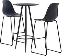 Ensemble de table et chaises en plastique noir, avec des pieds en métal robustes, idéal pour les appartements modernes, les jardins, les bars ou les restaurants. L'ensemble se compose d'une table exte