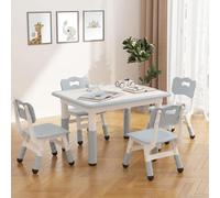 Ensemble de table et chaises pour enfants - 5 pièces (1 table et 4 chaises) - Hauteur réglable - Plateau stabilisateur - Coussins de siège antidérapants - Bleu