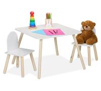 Ensemble de table et chaises pour enfants, comprenant une table et 2 chaises, 3 pièces, blanc et bois naturel