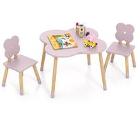 Ensemble de table et chaises pour enfants COSTWAY (3 pièces) avec pieds en pin, table de dessin, table de jeu et table de bricolage pour les enfants à partir de 3 ans, rose