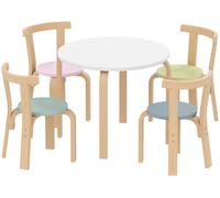 Ensemble de table et chaises pour enfants en bois, composé de 5 pièces | Couleur : Blanc, Marron | Dimensions : 60x60x50 cm