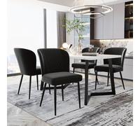Ensemble de table et chaises, style moderne, comprenant une table de cuisine avec un plateau en MDF et des pieds dorés, ainsi que des chaises design rembourrées
