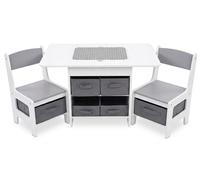 Ensemble de table et de 2 chaises 3-en-1, gris, plateau double face pour les briques de construction, 7 espaces de rangement