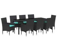 Ensemble de table et de chaises avec coussins vidaXL, 9 pièces, rotin PE noir