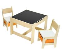 Ensemble de table et de deux chaises pour enfants SucceBuy, avec rangement en tissu sous les chaises. Ensemble de table pour enfants, idéal pour dessiner, lire, écrire et faire des activités manuelles