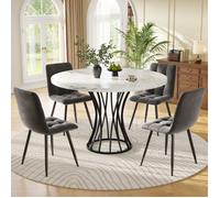 Ensemble de table - OEM - Moderne - Table ronde 80 cm - 4 chaises en velours - Design contemporain